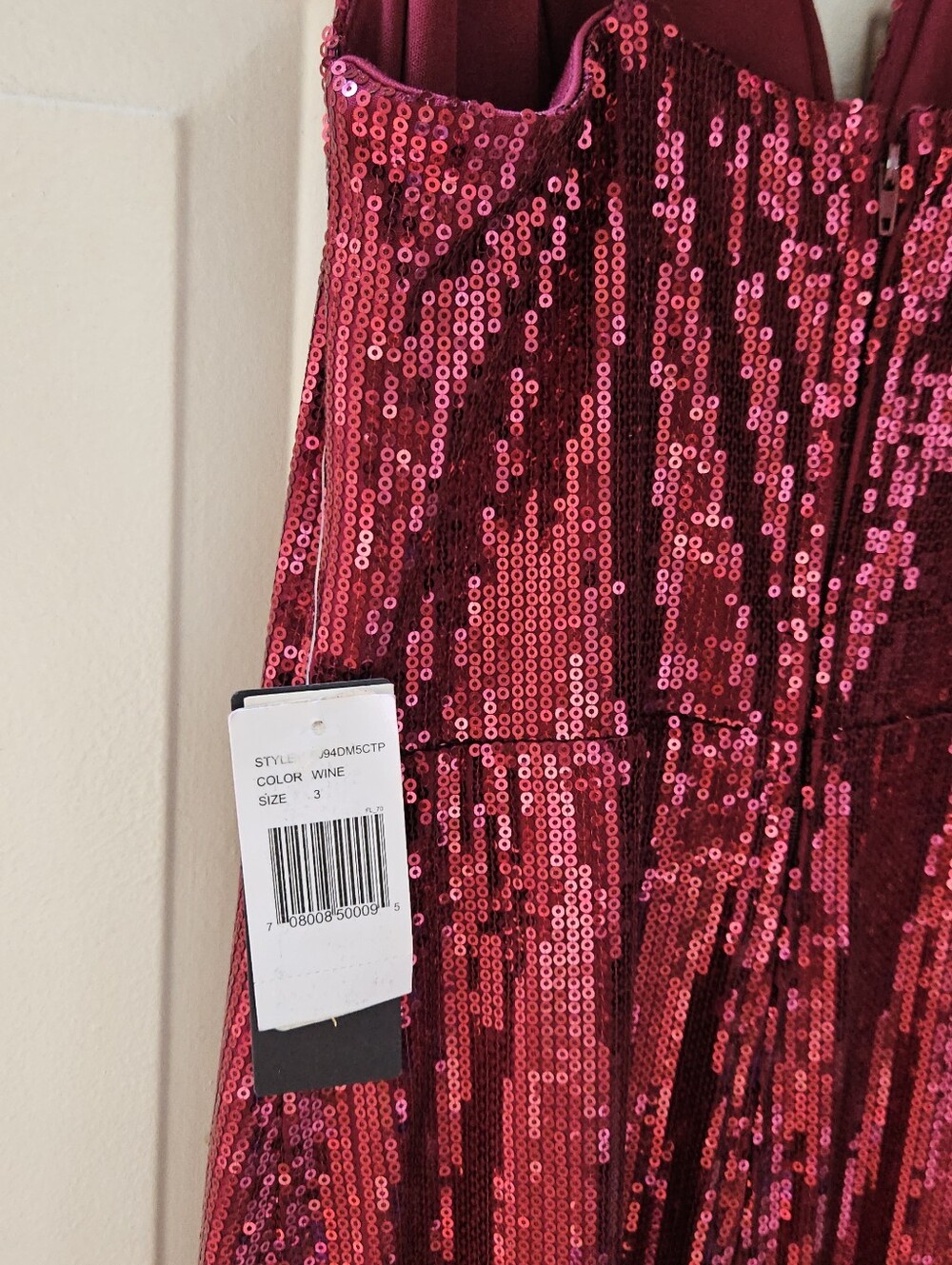 Jodi Kristopher Wine Sequin Plunge V-Neck Evening Gown NWT Size 3 - Picture 7 of 9